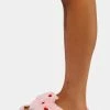 Skinnydip Pink Heart Embroidered Cross Over Slippers Flats