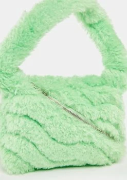 Skinnydip Green Isabel Fluffy Zipped Shoulder Bag Handbags