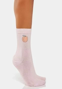 Skinnydip Embroidered Peachy Socks Crew Socks