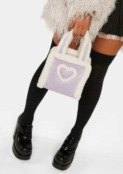 Skinnydip Purple Sophia Faux Fur Flower Mini Tote Bag Bags & Wallets