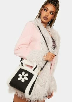 Skinnydip Bags & Wallets Black Sophia Faux Fur Flower Mini Tote Bag