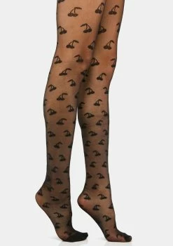 Skinnydip Black Cherry Print Tights