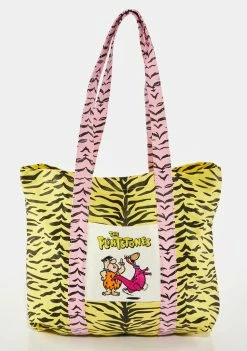 Skinnydip Tote Bags X The Flintstones Neon Yellow Tiger Tote Bag