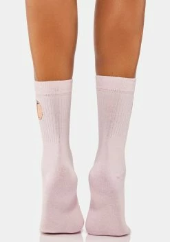 Skinnydip Embroidered Peachy Socks Crew Socks