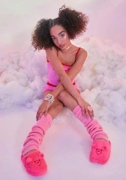 Skinnydip X Care Bears Fluffy Pink Slippers Flats