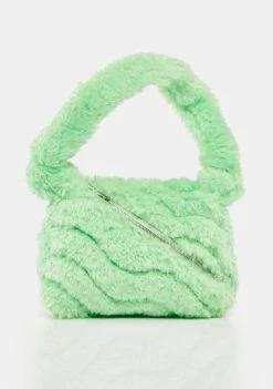 Skinnydip Green Isabel Fluffy Zipped Shoulder Bag Handbags