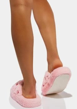 Skinnydip Pink Heart Embroidered Cross Over Slippers Flats