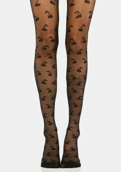 Skinnydip Black Cherry Print Tights