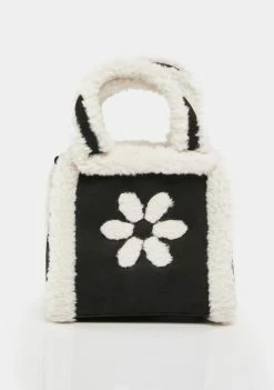 Skinnydip Bags & Wallets Black Sophia Faux Fur Flower Mini Tote Bag
